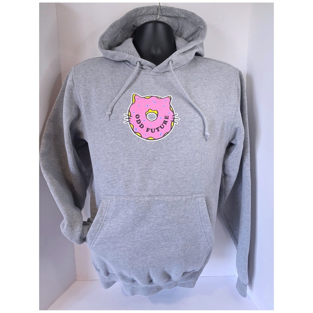 Odd Future Cat Donut Logo Heather Gray Pullover Hoodie Mens Small Streetwear